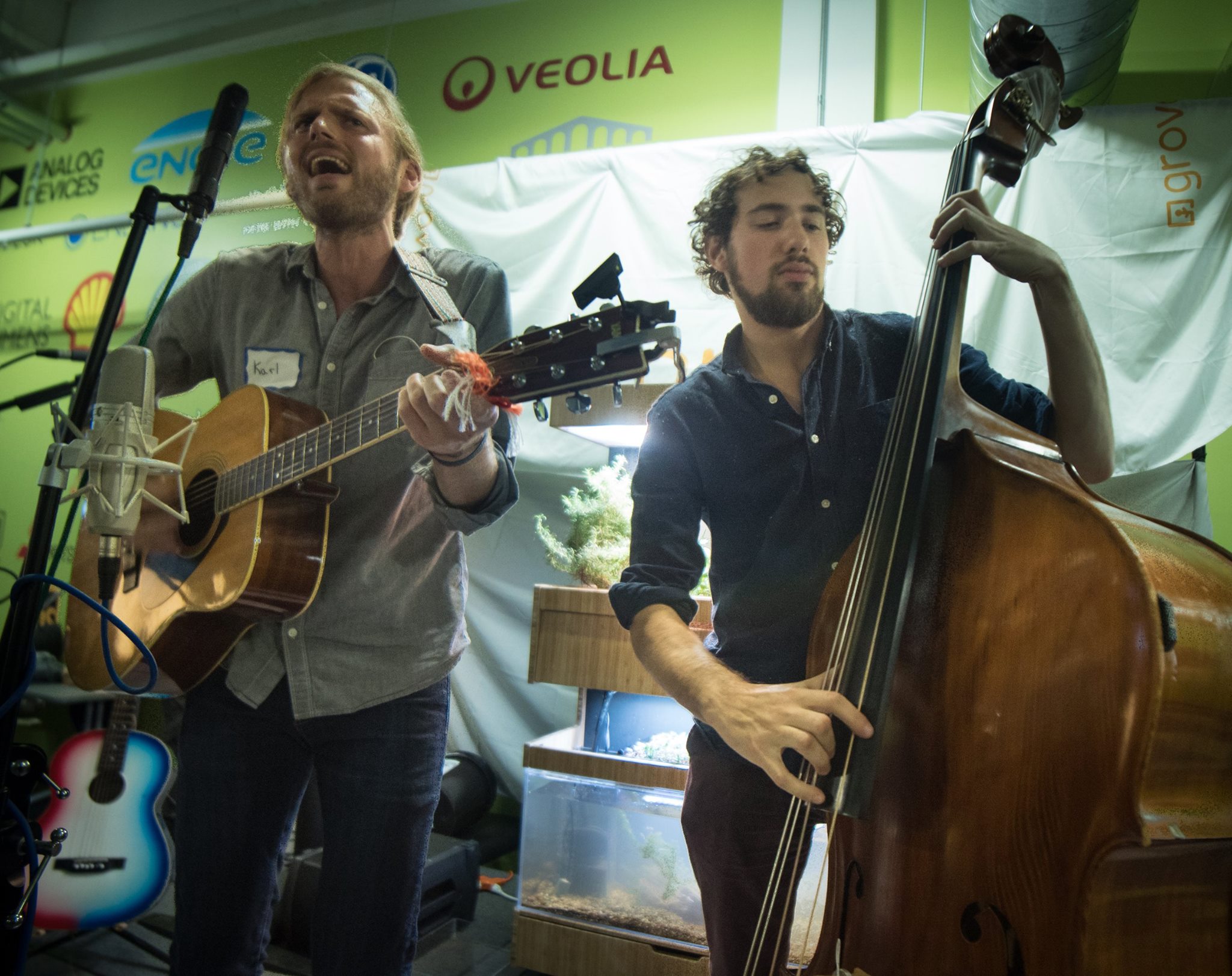 Karl and Siegel tearin' it up on stage at our Kickstarter launch party.