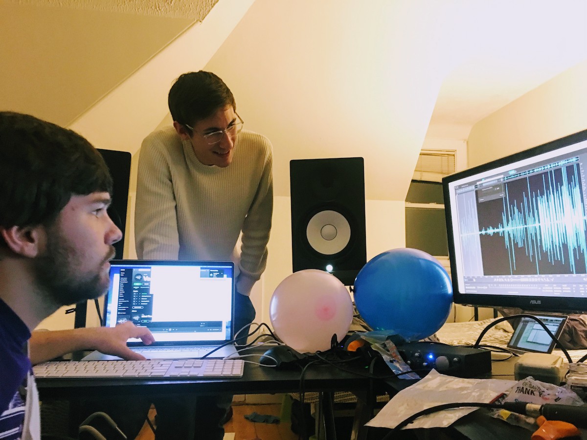 Recording sound effects with Max and Noah one Saturday night. Audio design tools have such cool visualizations.